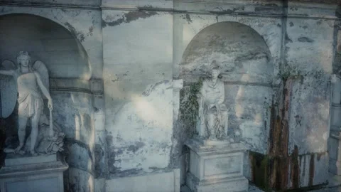 Acient roman statues at the stone wall Stock Footage 139404261