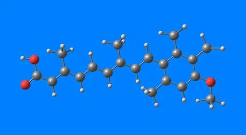 Acitretin molecular structure isolated on blue Stock Illustration