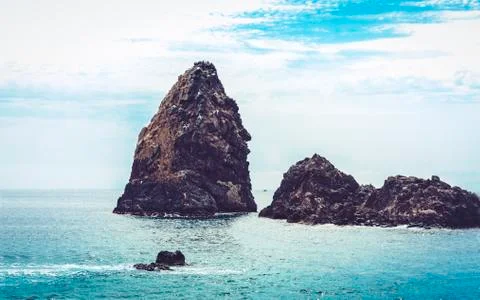 Acitrezza rocks of the Cyclops, sea stack in Catania, Sicily. Stock Photos