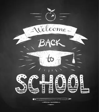 Ack to School poster with mortarboard cap Stock Illustration
