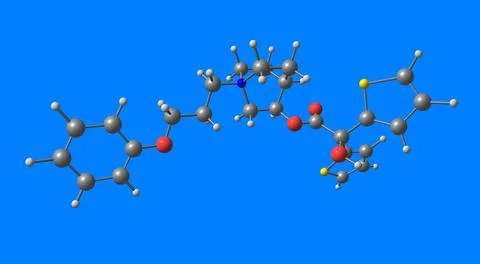 Aclidinium bromide molecular structure isolated on blue Stock Illustration