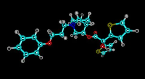 Aclidinium bromide molecular structure isolated on black Stock Illustration