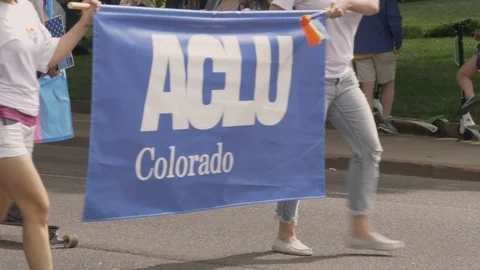 ACLU Banner in a Parade Stock-Footage 91409145