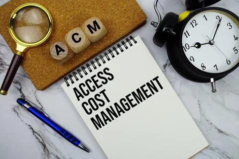 ACM Access Cost Management text written on notepad with magnifying glass an.. Stock-Fotos