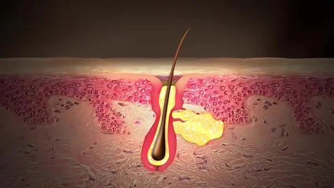 Acne And Pimples, Stages Of Development, Stock Illustration