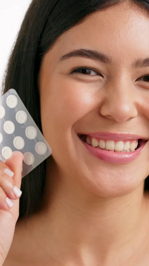 Acne, patch and skincare with face of woman for self care, cosmetics and beauty Stock Footage 333695882