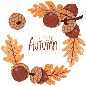 Acorn and Oak Leaf Frame in Flat Style. Ideal for Thanksgiving Invitations, A Stock Illustration