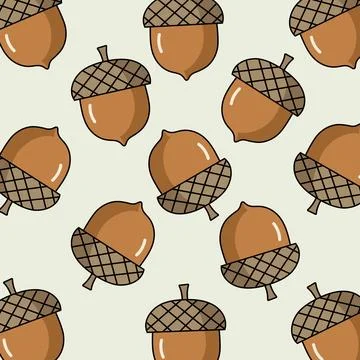 Acorn cartoon pattern isolated vector illustration on white background. Oak t 스톡 일러스트