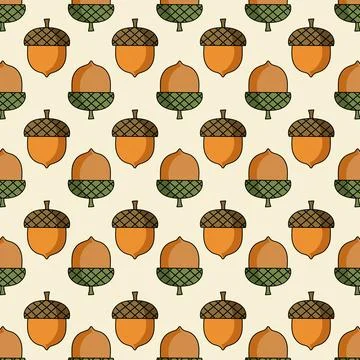 Acorn cartoon pattern isolated vector illustration on white background. Oak t イラスト素材