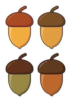 Acorn  cartoon vector set isolated on white. Oak tree fruits with cap  icon s Stock Illustration
