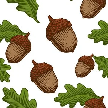 Acorn floral vector seamless pattern 库存插图