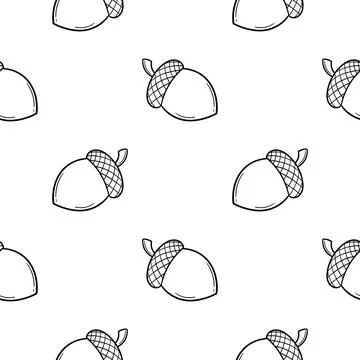 Acorn hand drawn seamless pattern Stock Illustration