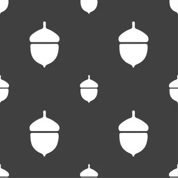Acorn icon sign. Seamless pattern on a gray background. Vector Stock Illustration