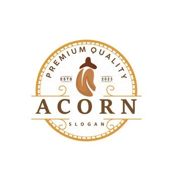 Acorn Logo, Nut Design With Oak Leaves Simple, Templet Illustration Vector Stock Illustration