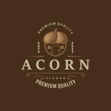 Acorn Logo, Nut Design With Oak Leaves Simple, Templet Illustration Vector Stock Illustration