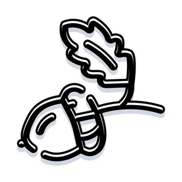 Acorn nut and oak leaf line drawing icon Stock Illustration