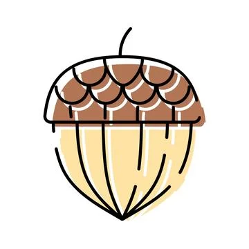 Acorn nut with cap falling from oak tree Ilustración de archivo
