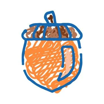 Acorn nut doodle drawing simple cartoon style Stock Illustration