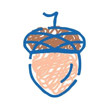 Acorn nut doodle drawing simple cartoon style Stock Illustration