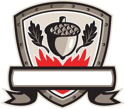  Acorn Oak Leaf Flames Shield Retro Illustration of an acorn, oak leaf and... Photos