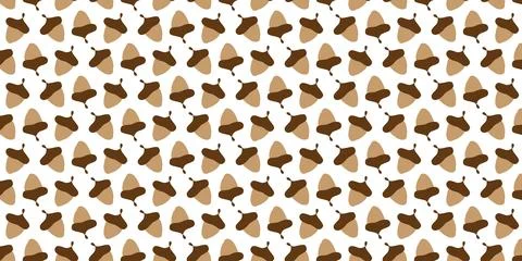 Acorn plant seamless pattern tile. Cartoon hand drawn fall design on White .. Stock Illustration