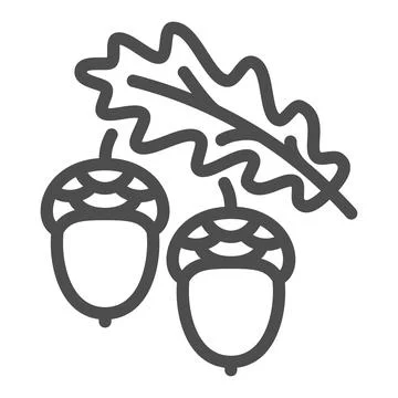 Acorns and oak leaf line icon, forest tree concept, oak twig with acorns vector Illustrazione stock