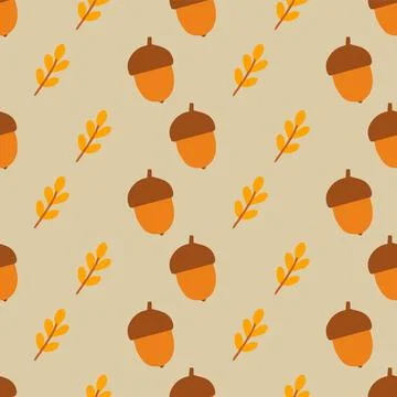 Acorns and Wheat Autumn Pattern Stock Illustration
