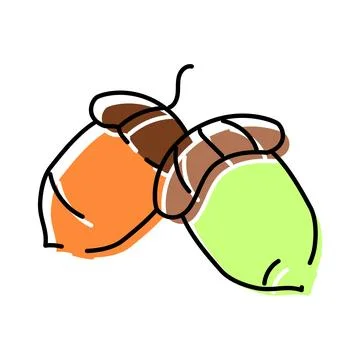 Acorns falling from oak tree branches in autumn Stock Illustration