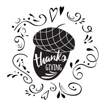 Acorns print Thanks Giving in black style. Vector Thanksgiving day with abstr Stock Illustration