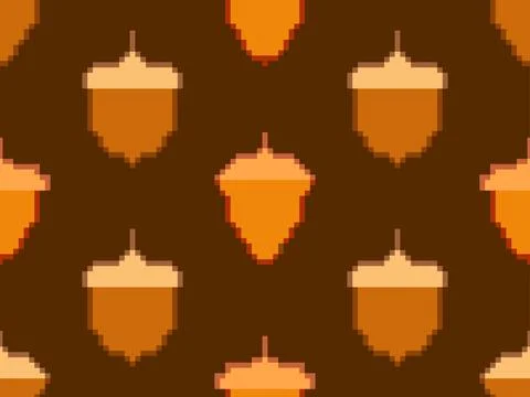 Acorns seamless pattern in pixel art style. 8-bit acorn in pixel style of r.. Stock Illustration