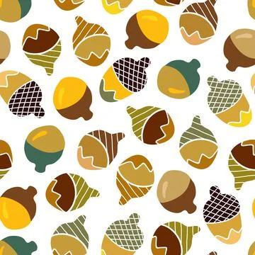 Acorns vector seamless pattern, autumn design illustration Stock Illustration