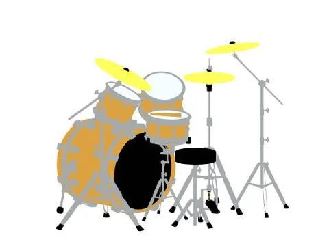 Acoustic drum set view side isolated on white background. 3d render Stock Illustration