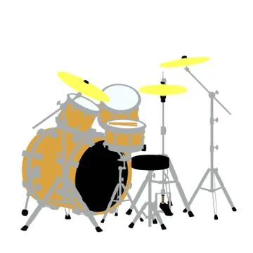 Acoustic drum set view side isolated on white background Stock Illustration