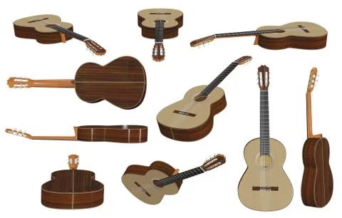 Acoustic guitar 3D illustrations isolated on white background.with Clipping P Stock Illustration