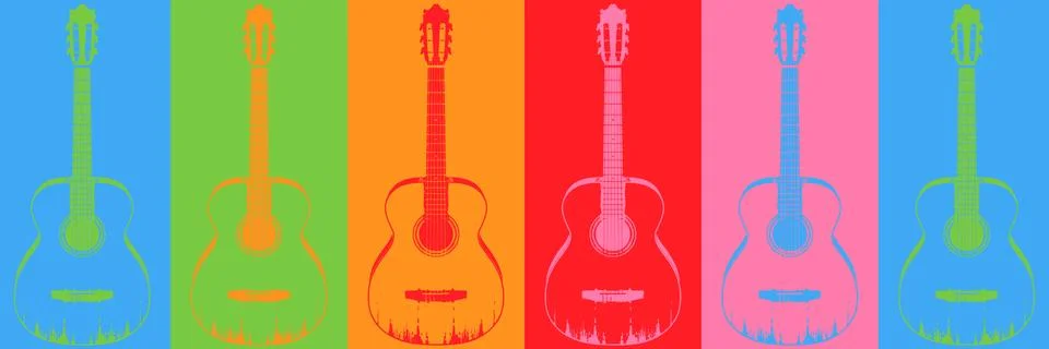 Acoustic Guitar Color Banner Stock Illustration