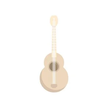 Acoustic guitar lying on white background musical instrument Ilustración de archivo