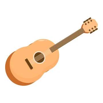 Acoustic guitar lying on white background with brown neck and sound hole Stock Illustration