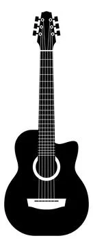 Acoustic guitar silhouette. Black string classical musical instrument logo Stock Illustration