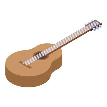 Acoustic guitar with six strings lying on white background isometric view Illustrazione stock
