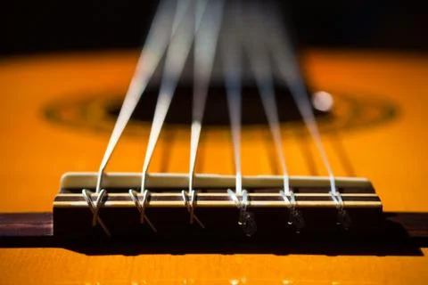Acoustic guitar strings close up Stock Photos