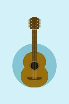 Acoustic Guitar with strings - Flat design Stock Illustration