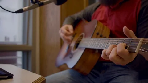 Acoustic Guitar in Studio Stock Footage 75393754