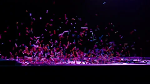 Acoustic sound system close-up, flying confetti sweets. Loud music volume macro Stock Footage 169116152