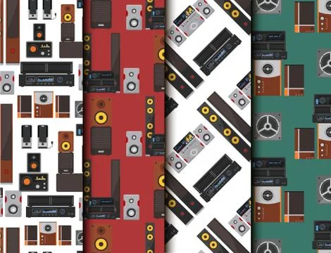 Acoustic sound system stereo flat vector seamless pattern background music 스톡 일러스트