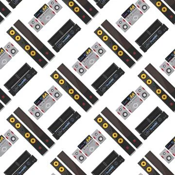 Acoustic sound system stereo flat vector seamless pattern background music 스톡 일러스트