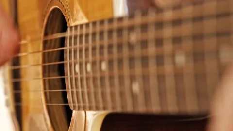 Acoustic Strumming Extended Angle Close Up Stock Footage 87565742