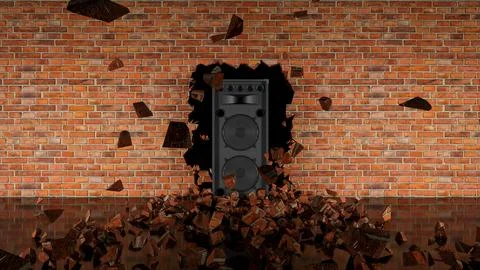 Acoustic system located in a crack in a brick wall Stock Illustration