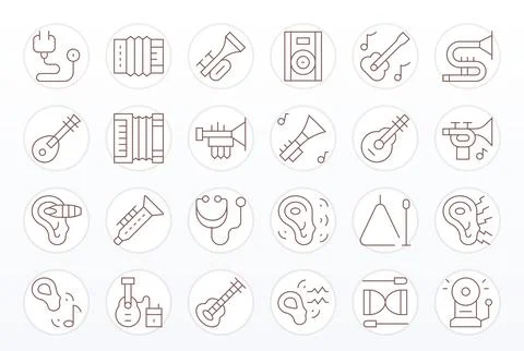 Acoustic Vector Icon Library with 24 Thin Line Retina Ready PIXEL Perfect D.. Stock Illustration