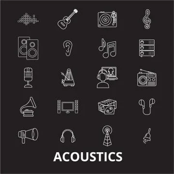 Acoustics editable line icons vector set on black background. Acoustics white Stock Illustration