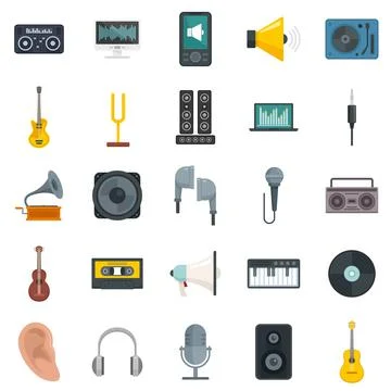 Acoustics icons set flat vector isolated Stock Illustration
